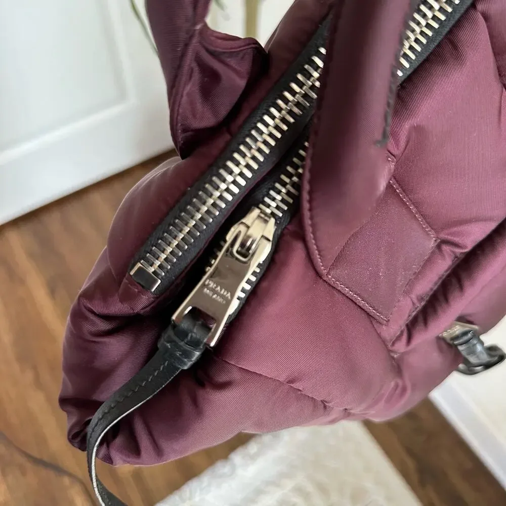 PRADA Tessuto Padded Hand Bag & Crossbody Wine Red